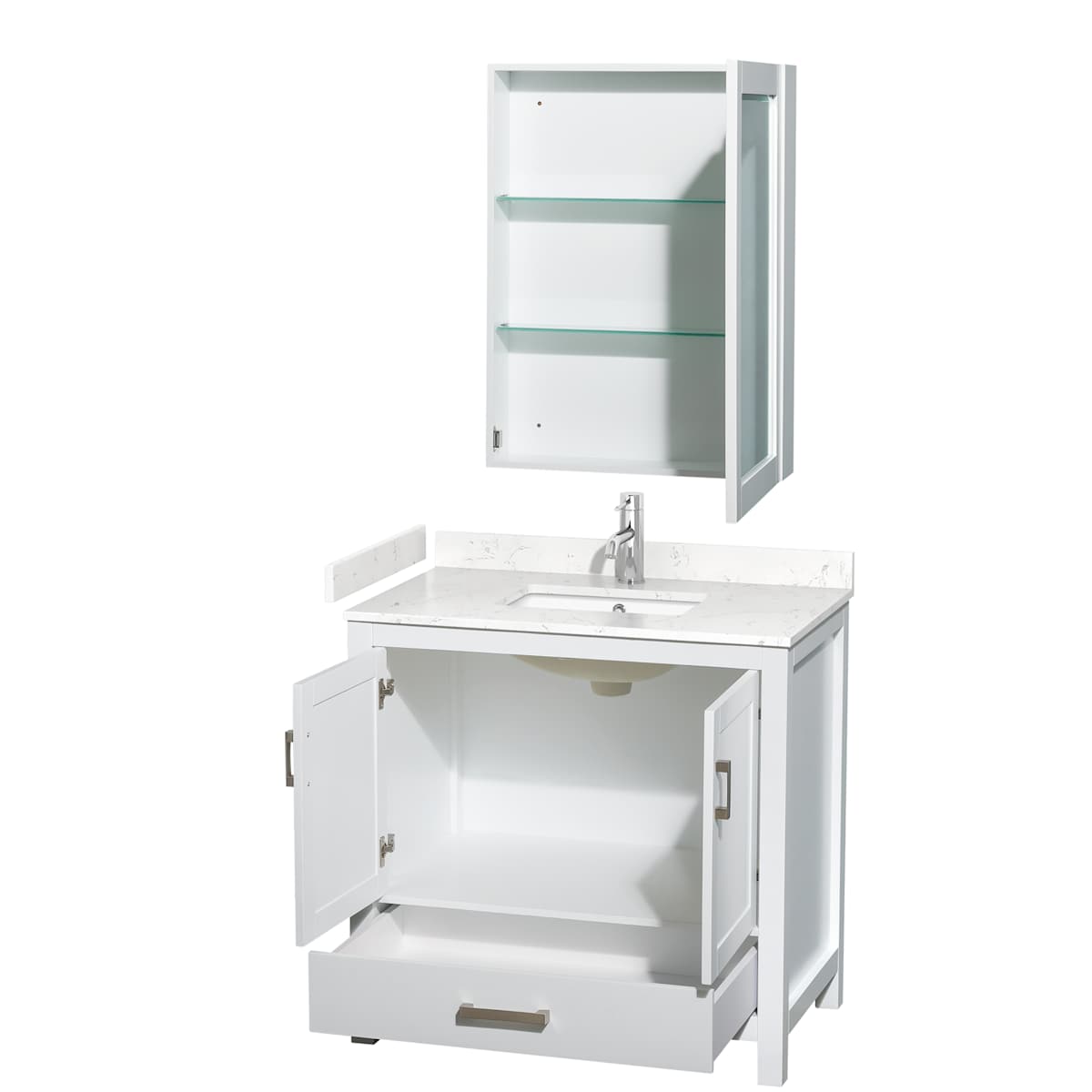 Sheffield 36" Free Standing Single Basin Vanity Set with Cabinet, Cultured Marble Vanity Top, and Medicine Cabinet