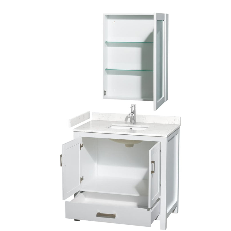 Sheffield 36" Free Standing Single Basin Vanity Set with Cabinet, Cultured Marble Vanity Top, and Medicine Cabinet - image 10