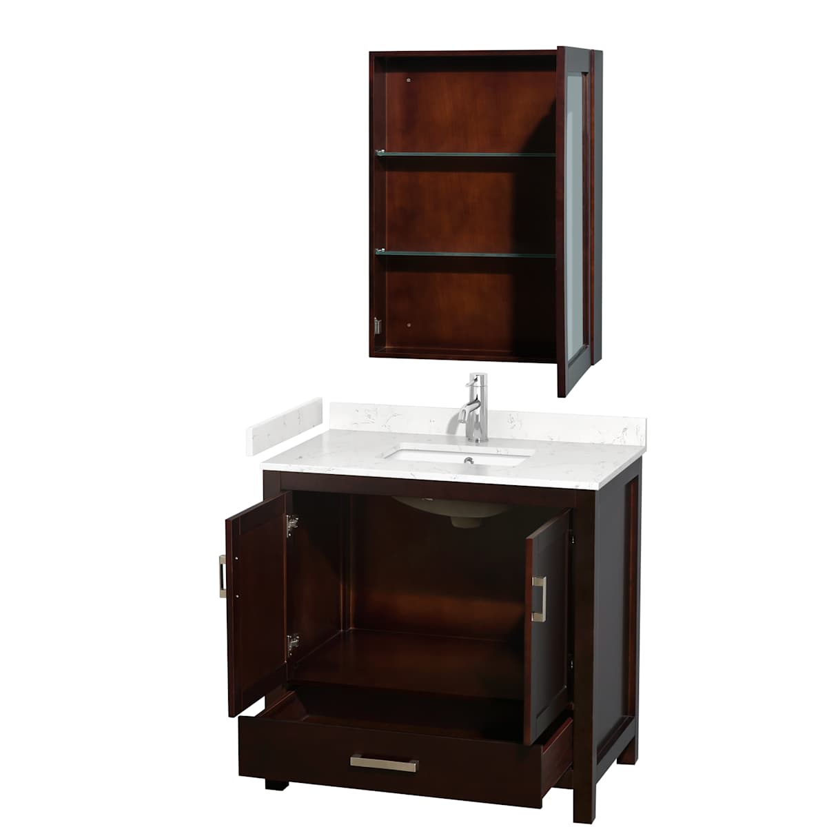 Sheffield 36" Free Standing Single Basin Vanity Set with Cabinet, Cultured Marble Vanity Top, and Medicine Cabinet - image 16