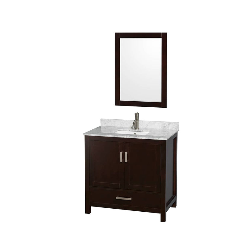 Sheffield 36" Free Standing Single Basin Vanity Set with Cabinet, Marble Vanity Top, and Framed Mirror - image 1