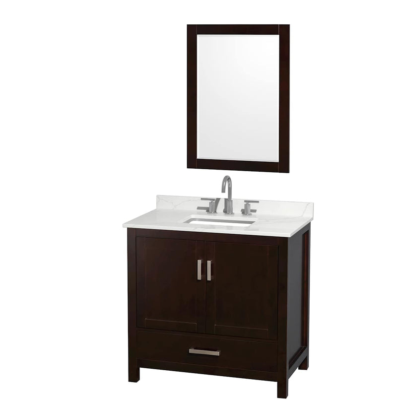 Sheffield 36" Free Standing Single Basin Vanity Set with Cabinet, Quartz Vanity Top, and Framed Mirror - image 1