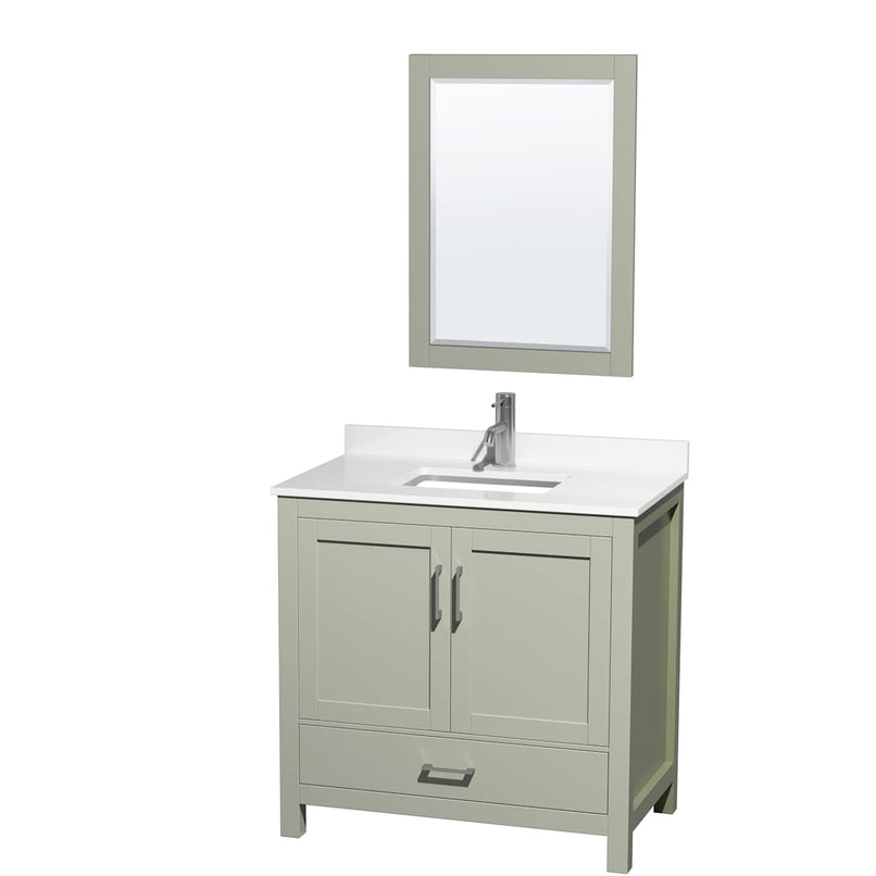 Sheffield 36" Free Standing Single Basin Vanity Set with Cabinet, Quartz Vanity Top, and Framed Mirror - image 1
