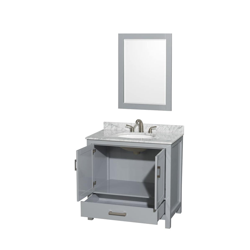Sheffield 36" Free Standing Single Basin Vanity Set with Cabinet, Marble Vanity Top, and Framed Mirror - image 2