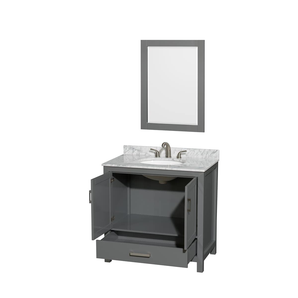 Sheffield 36" Free Standing Single Basin Vanity Set with Cabinet, Marble Vanity Top, and Framed Mirror