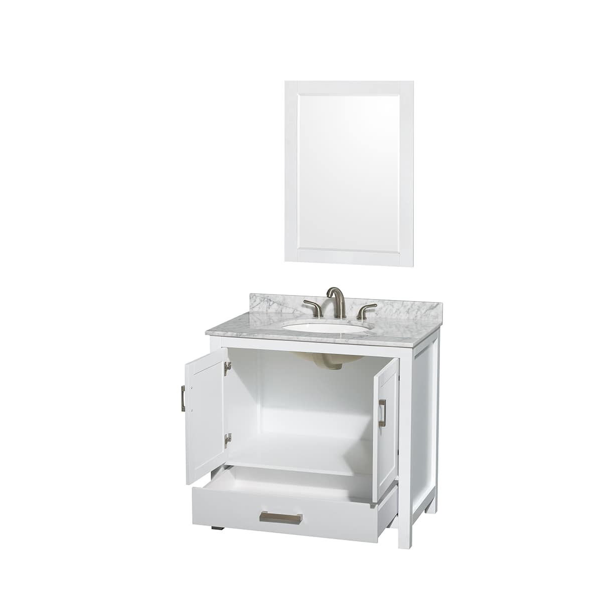 Sheffield 36" Free Standing Single Basin Vanity Set with Cabinet, Marble Vanity Top, and Framed Mirror