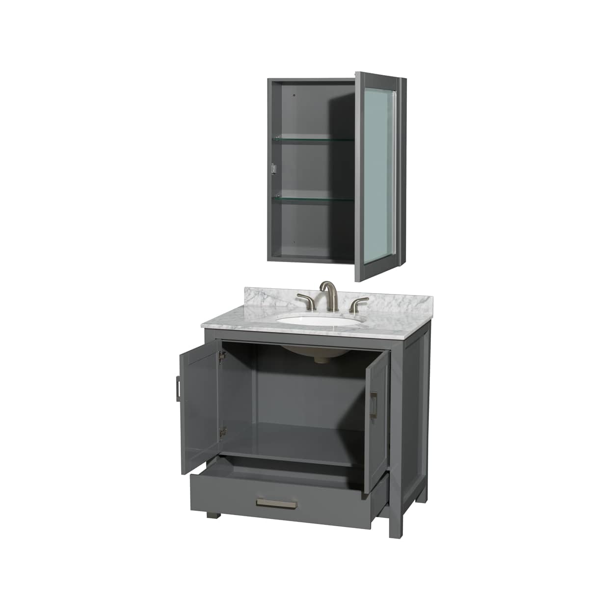 Sheffield 36" Free Standing Single Basin Vanity Set with Cabinet, Marble Vanity Top, and Medicine Cabinet