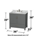 Sheffield 36" Free Standing Single Basin Vanity Set with Cabinet and Marble Vanity Top - image 6