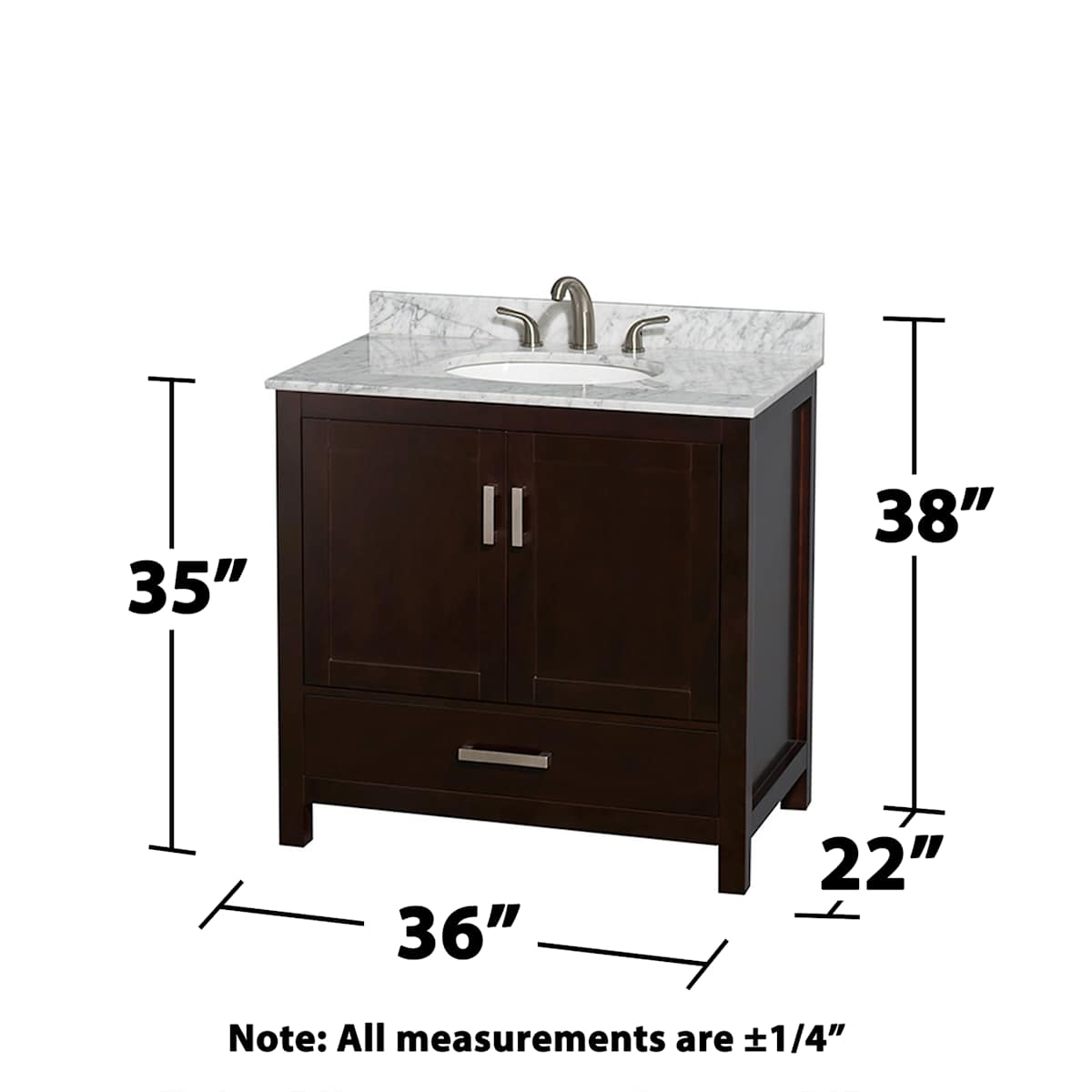 Sheffield 36" Free Standing Single Basin Vanity Set with Cabinet and Marble Vanity Top