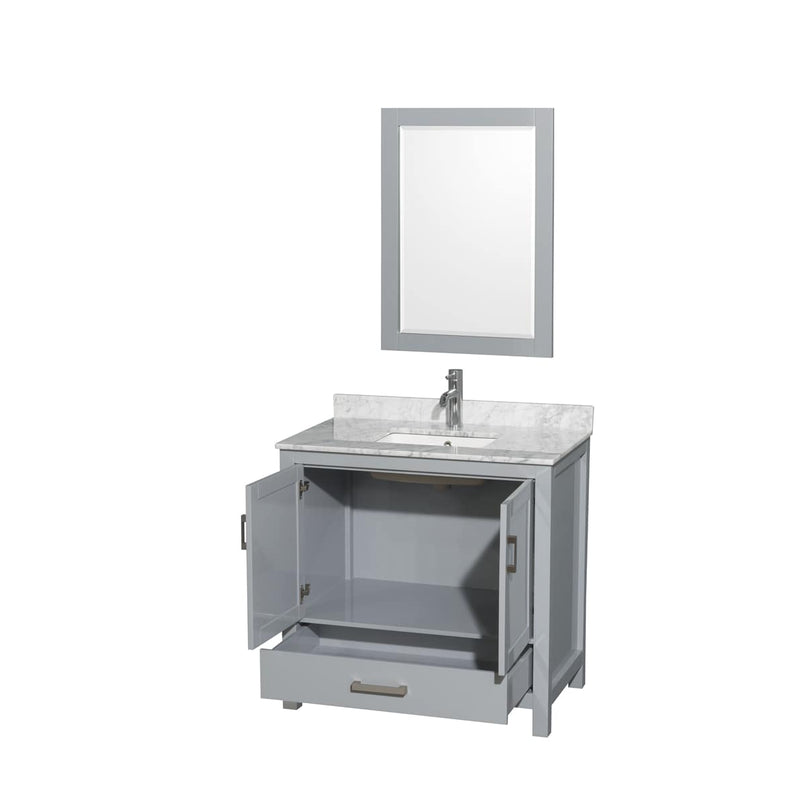Sheffield 36" Free Standing Single Basin Vanity Set with Cabinet, Marble Vanity Top, and Framed Mirror - image 2