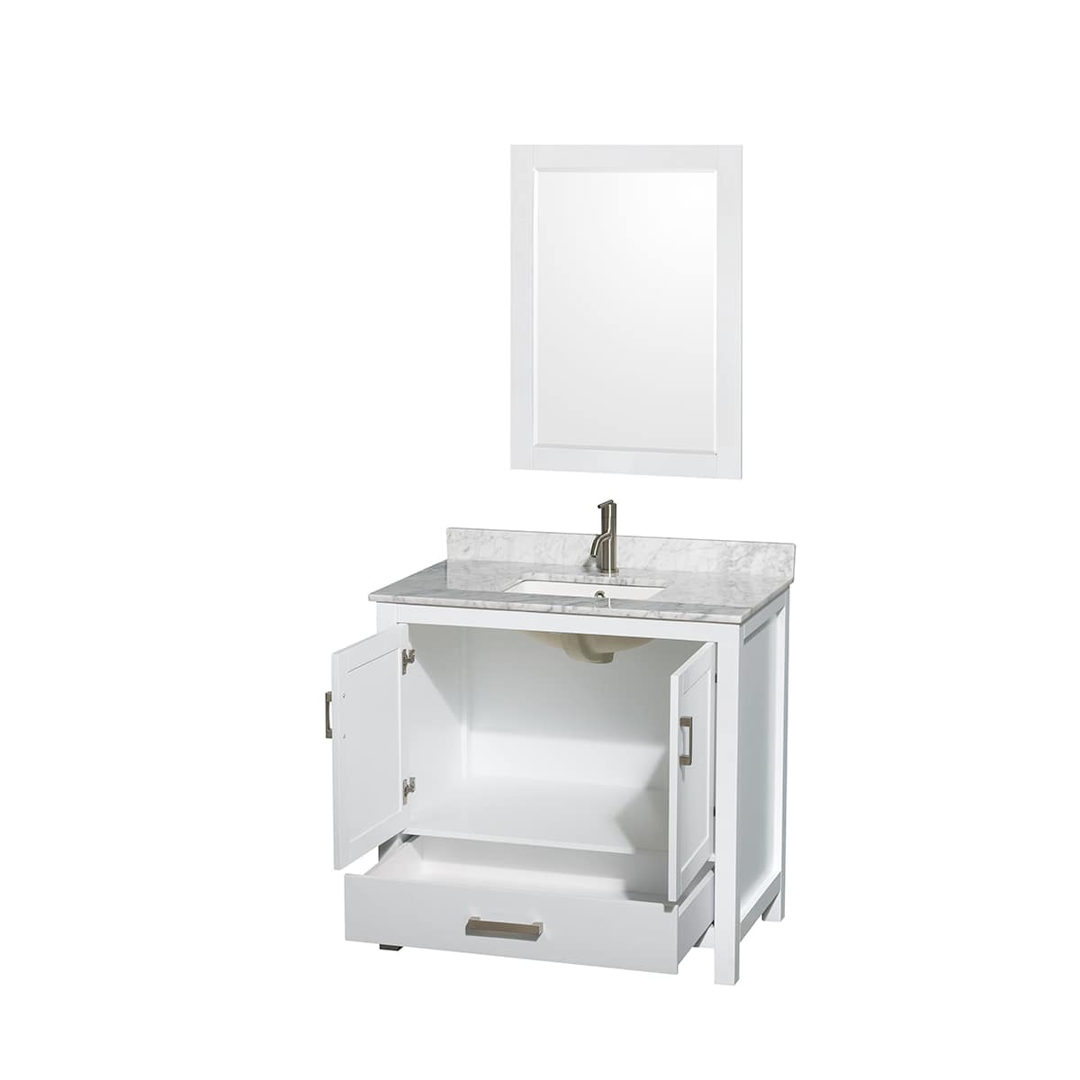 Sheffield 36" Free Standing Single Basin Vanity Set with Cabinet, Marble Vanity Top, and Framed Mirror
