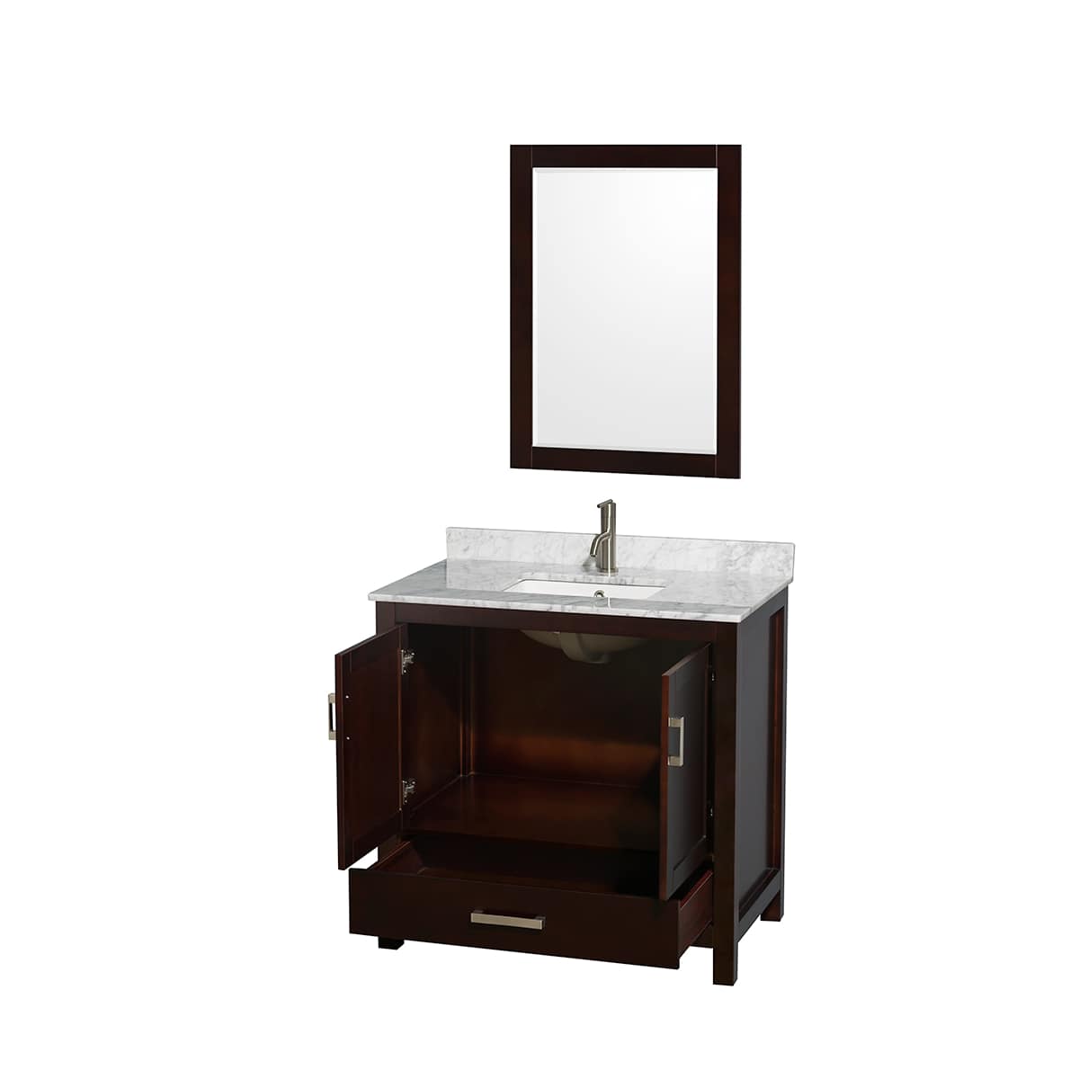 Sheffield 36" Free Standing Single Basin Vanity Set with Cabinet, Marble Vanity Top, and Framed Mirror