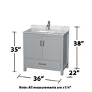 Sheffield 36" Free Standing Single Basin Vanity Set with Cabinet and Marble Vanity Top - image 3