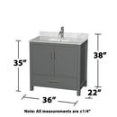 Sheffield 36" Free Standing Single Basin Vanity Set with Cabinet and Marble Vanity Top - image 6