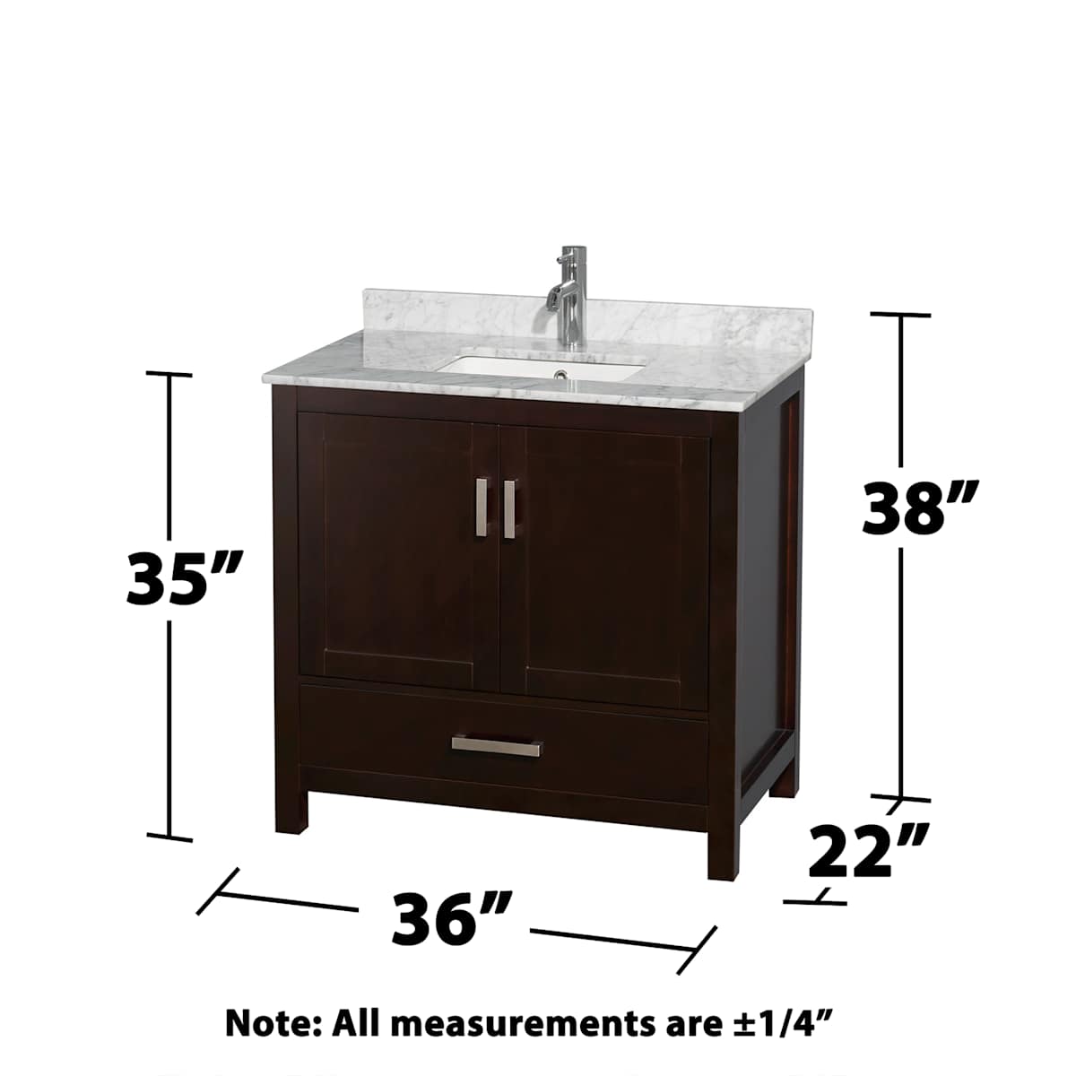 Sheffield 36" Free Standing Single Basin Vanity Set with Cabinet and Marble Vanity Top