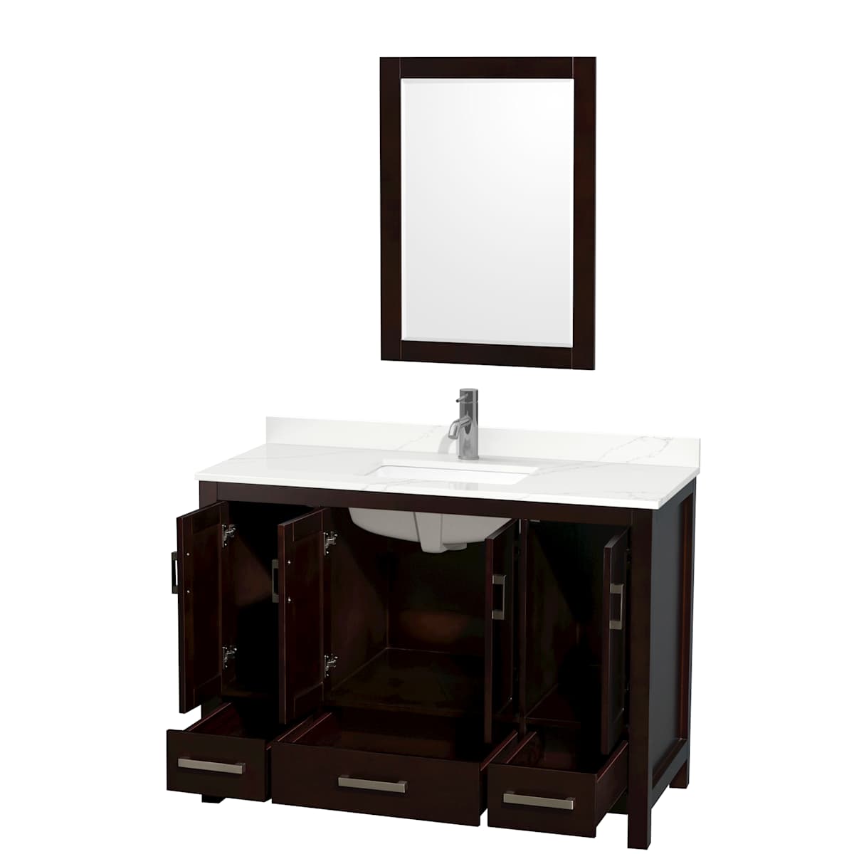 Sheffield 48" Free Standing Single Basin Vanity Set with Cabinet, Quartz Vanity Top, and Framed Mirror