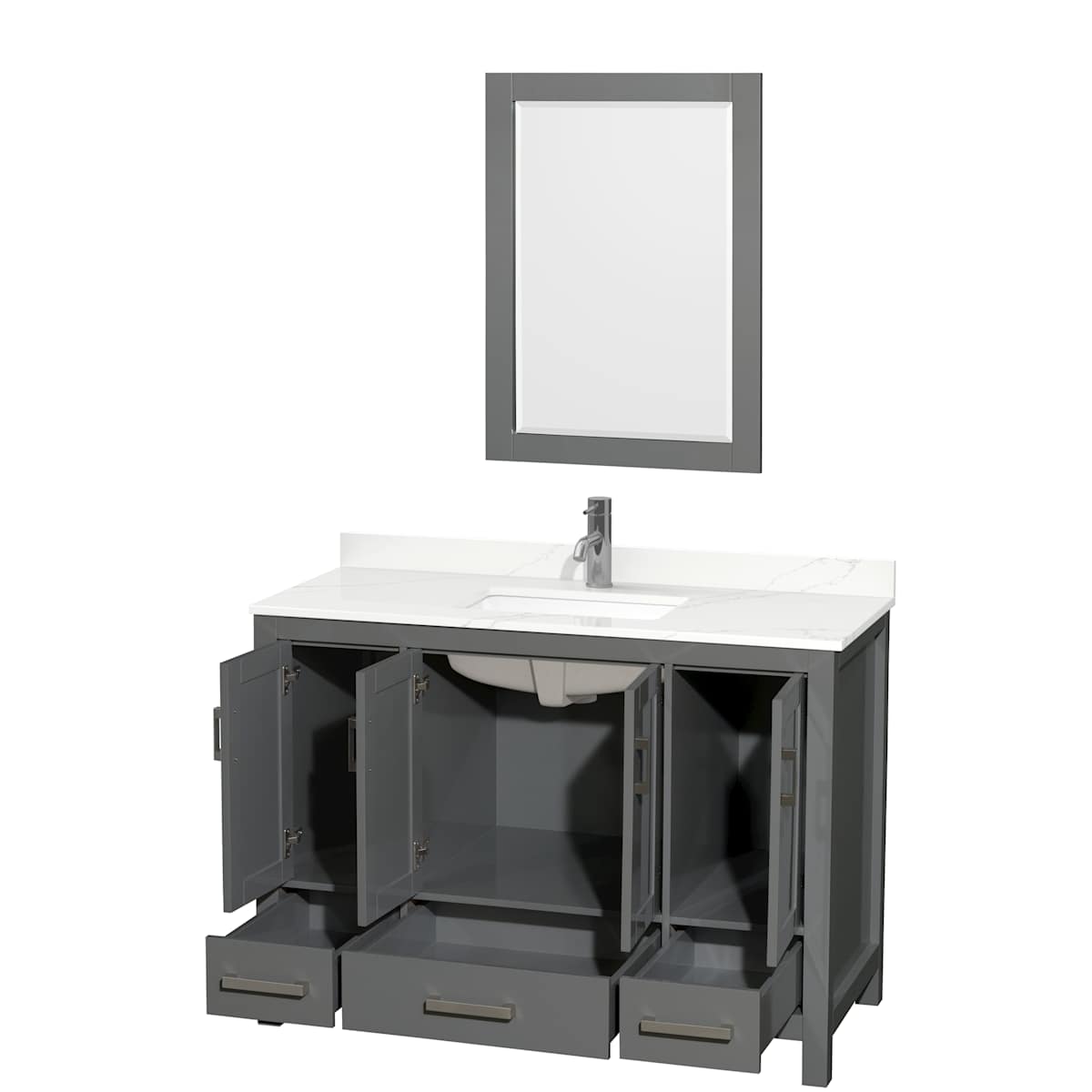 Sheffield 48" Free Standing Single Basin Vanity Set with Cabinet, Quartz Vanity Top, and Framed Mirror