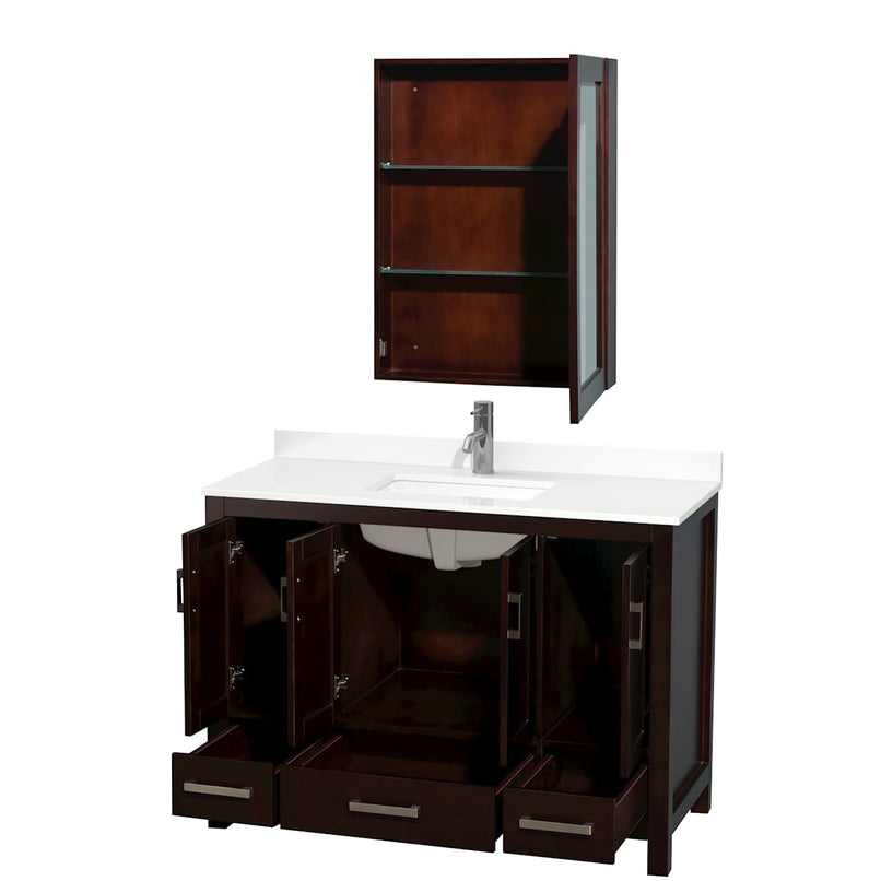 Sheffield 48" Free Standing Single Basin Vanity Set with Cabinet, Quartz Vanity Top, and Medicine Cabinet - image 7