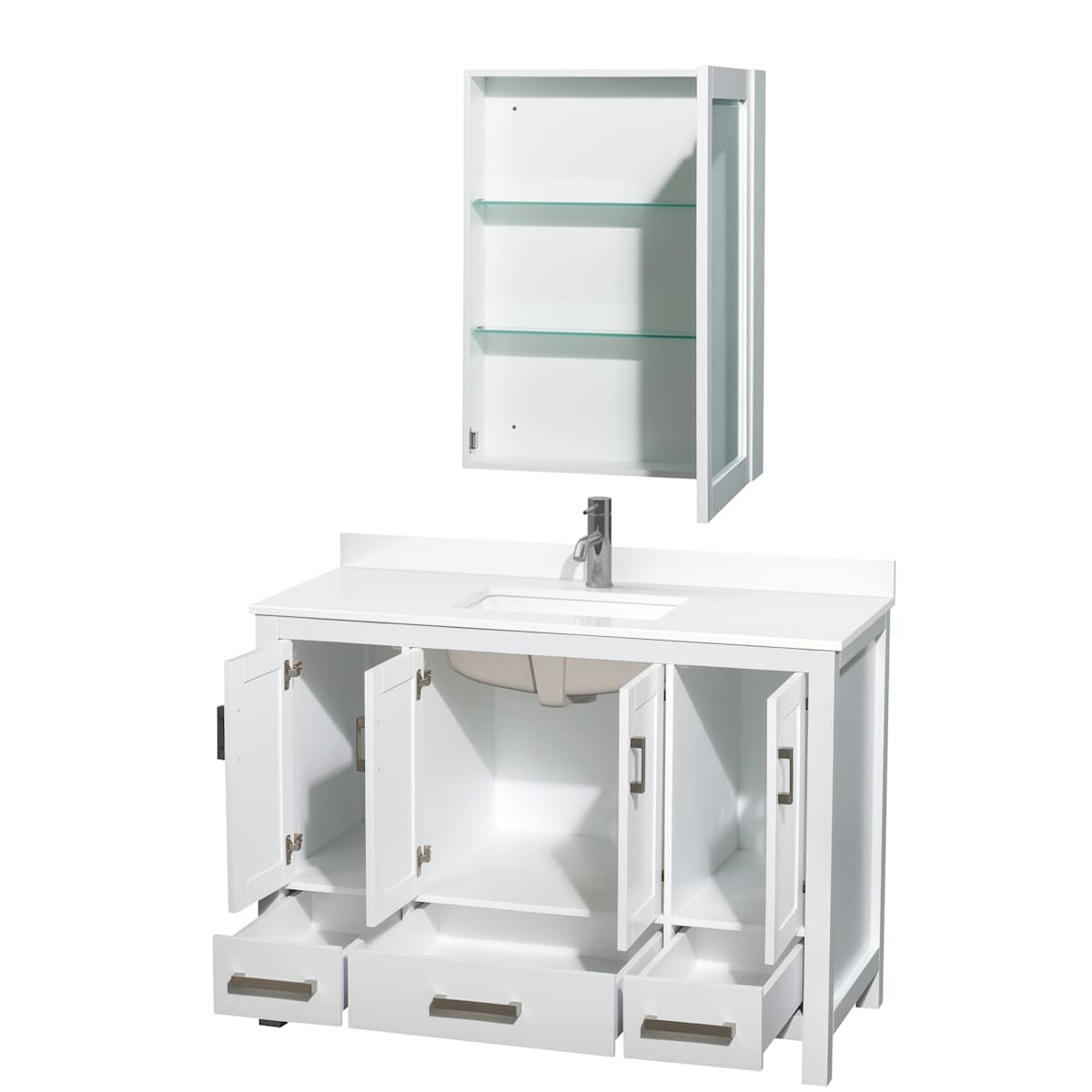 Sheffield 48" Free Standing Single Basin Vanity Set with Cabinet, Quartz Vanity Top, and Medicine Cabinet