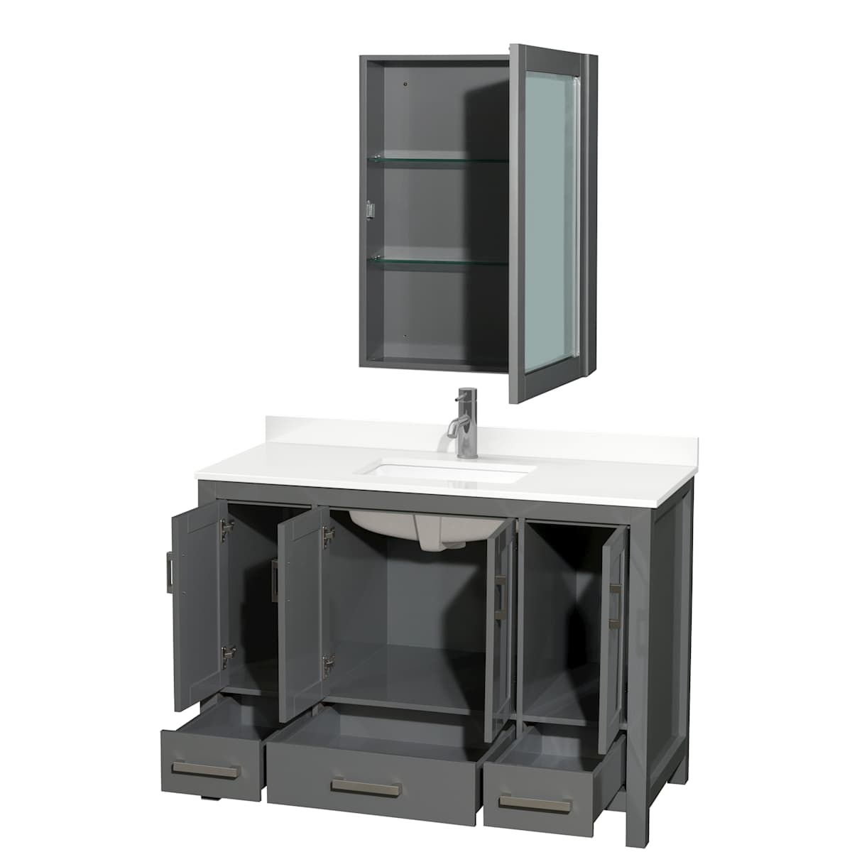 Sheffield 48" Free Standing Single Basin Vanity Set with Cabinet, Quartz Vanity Top, and Medicine Cabinet