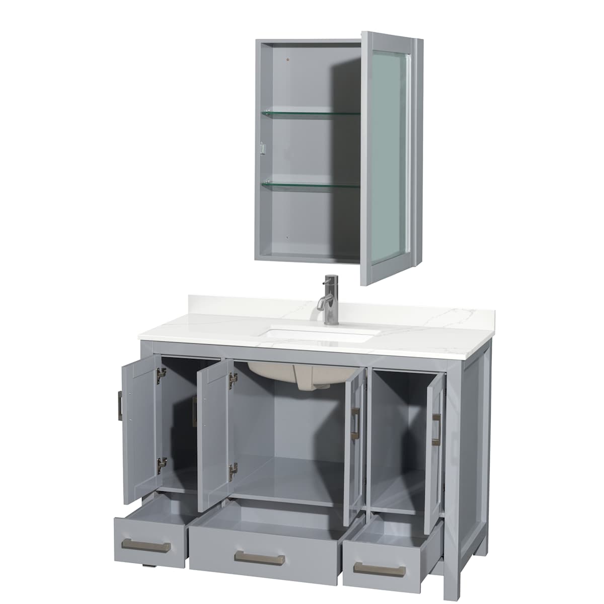 Sheffield 48" Free Standing Single Basin Vanity Set with Cabinet, Quartz Vanity Top, and Medicine Cabinet - image 13