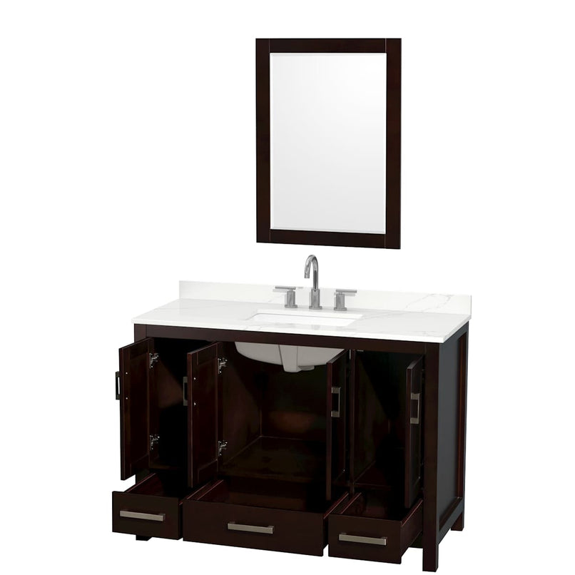 Sheffield 48" Free Standing Single Basin Vanity Set with Cabinet, Quartz Vanity Top, and Framed Mirror - image 2
