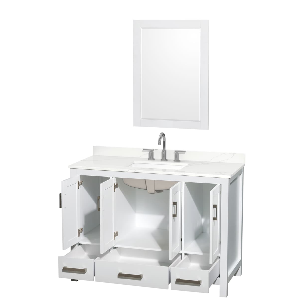 Sheffield 48" Free Standing Single Basin Vanity Set with Cabinet, Quartz Vanity Top, and Framed Mirror