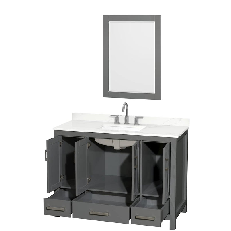 Sheffield 48" Free Standing Single Basin Vanity Set with Cabinet, Quartz Vanity Top, and Framed Mirror - image 11