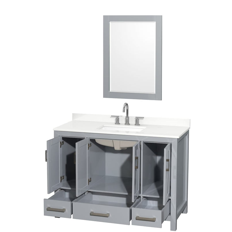 Sheffield 48" Free Standing Single Basin Vanity Set with Cabinet, Quartz Vanity Top, and Framed Mirror - image 12
