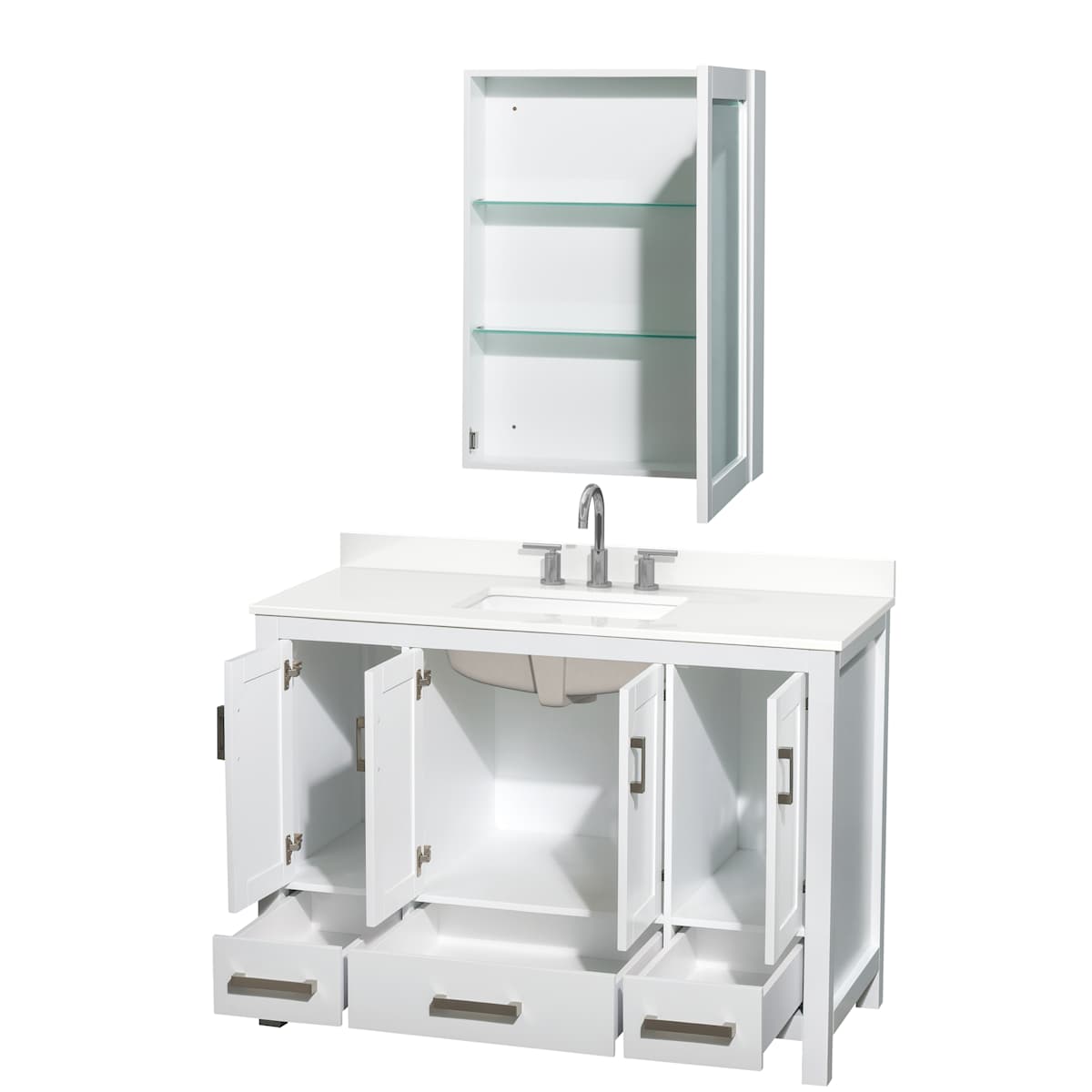 Sheffield 48" Free Standing Single Basin Vanity Set with Cabinet, Quartz Vanity Top, and Medicine Cabinet