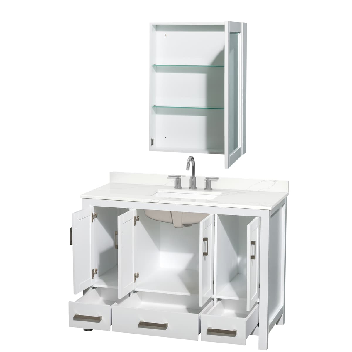 Sheffield 48" Free Standing Single Basin Vanity Set with Cabinet, Quartz Vanity Top, and Medicine Cabinet