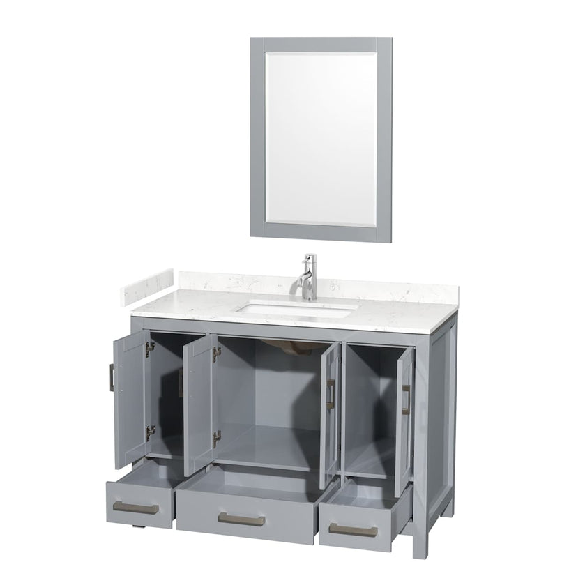 Sheffield 48" Free Standing Single Basin Vanity Set with Cabinet, Cultured Marble Vanity Top, and Framed Mirror - image 2