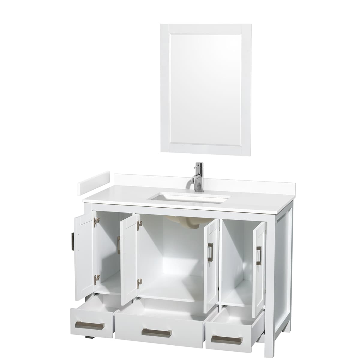Sheffield 48" Free Standing Single Basin Vanity Set with Cabinet, Cultured Marble Vanity Top, and Framed Mirror