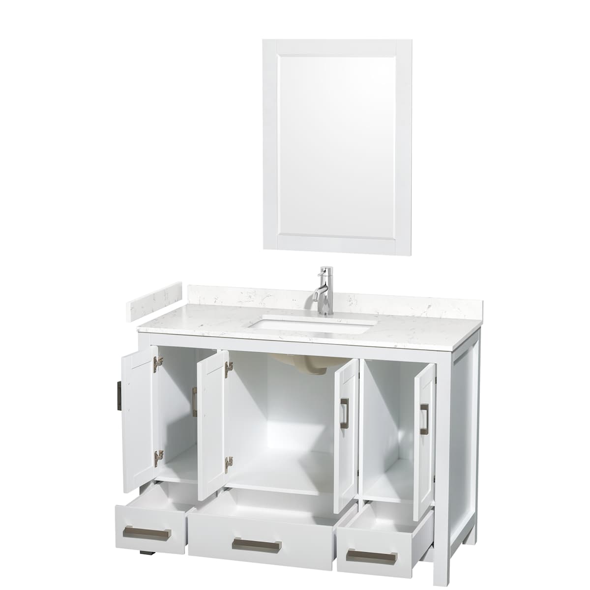 Sheffield 48" Free Standing Single Basin Vanity Set with Cabinet, Cultured Marble Vanity Top, and Framed Mirror