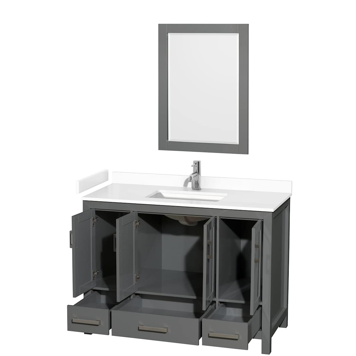 Sheffield 48" Free Standing Single Basin Vanity Set with Cabinet, Cultured Marble Vanity Top, and Framed Mirror