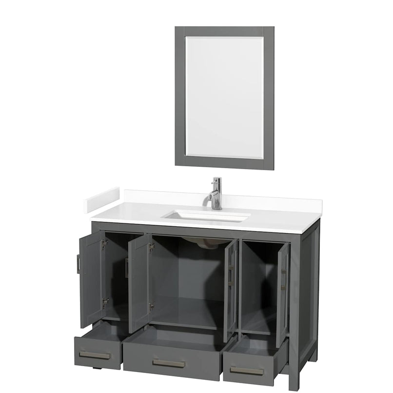 Sheffield 48" Free Standing Single Basin Vanity Set with Cabinet, Cultured Marble Vanity Top, and Framed Mirror - image 9