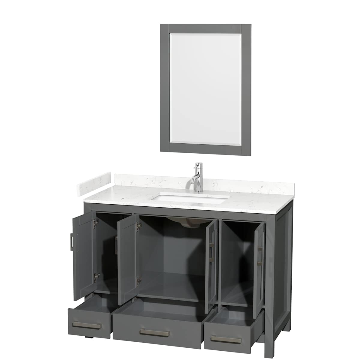 Sheffield 48" Free Standing Single Basin Vanity Set with Cabinet, Cultured Marble Vanity Top, and Framed Mirror
