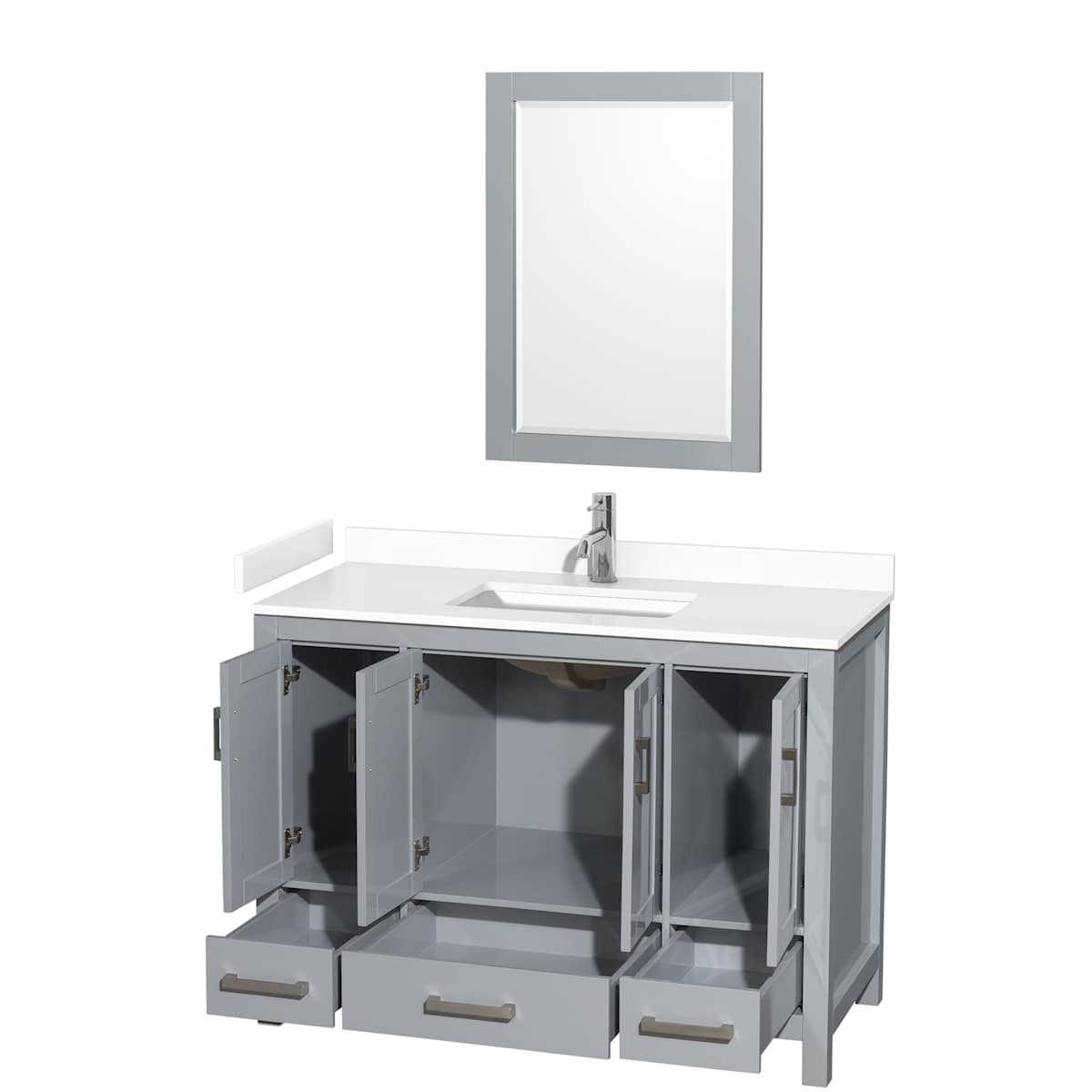 Sheffield 48" Free Standing Single Basin Vanity Set with Cabinet, Cultured Marble Vanity Top, and Framed Mirror