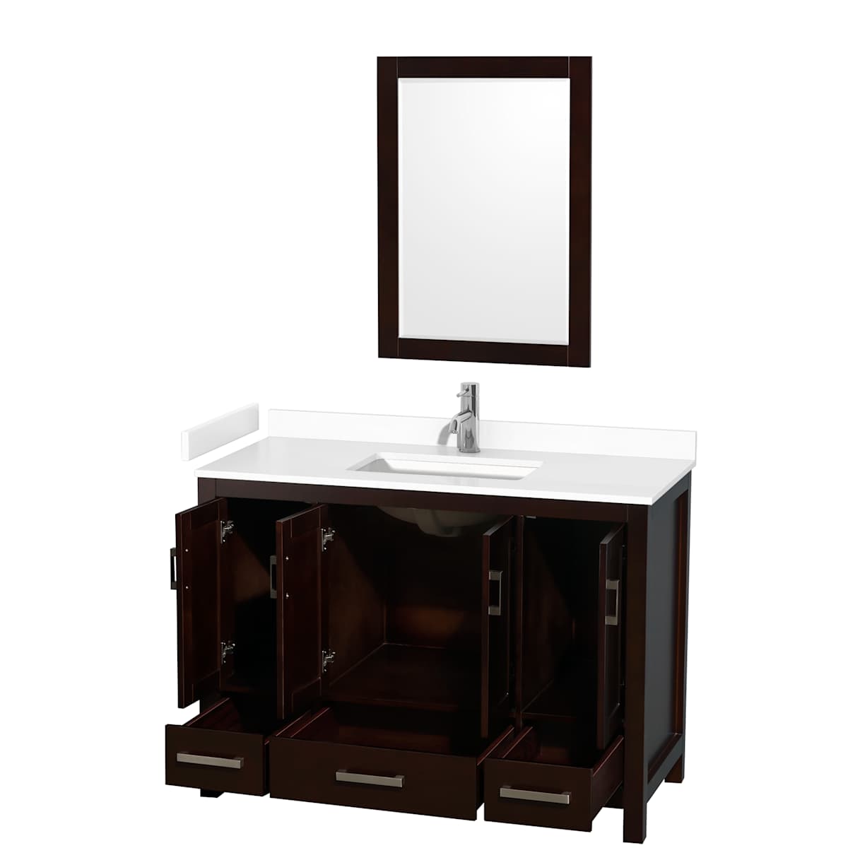 Sheffield 48" Free Standing Single Basin Vanity Set with Cabinet, Cultured Marble Vanity Top, and Framed Mirror