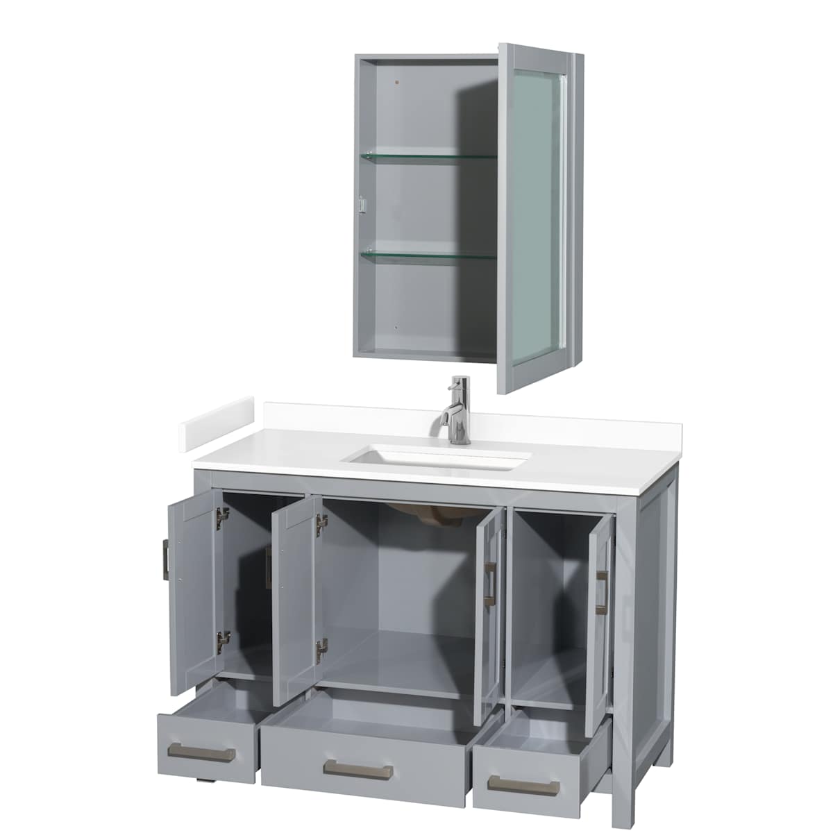 Sheffield 48" Free Standing Single Basin Vanity Set with Hardwood Cabinet, Cultured Marble Vanity Top, and Medicine Cabinet