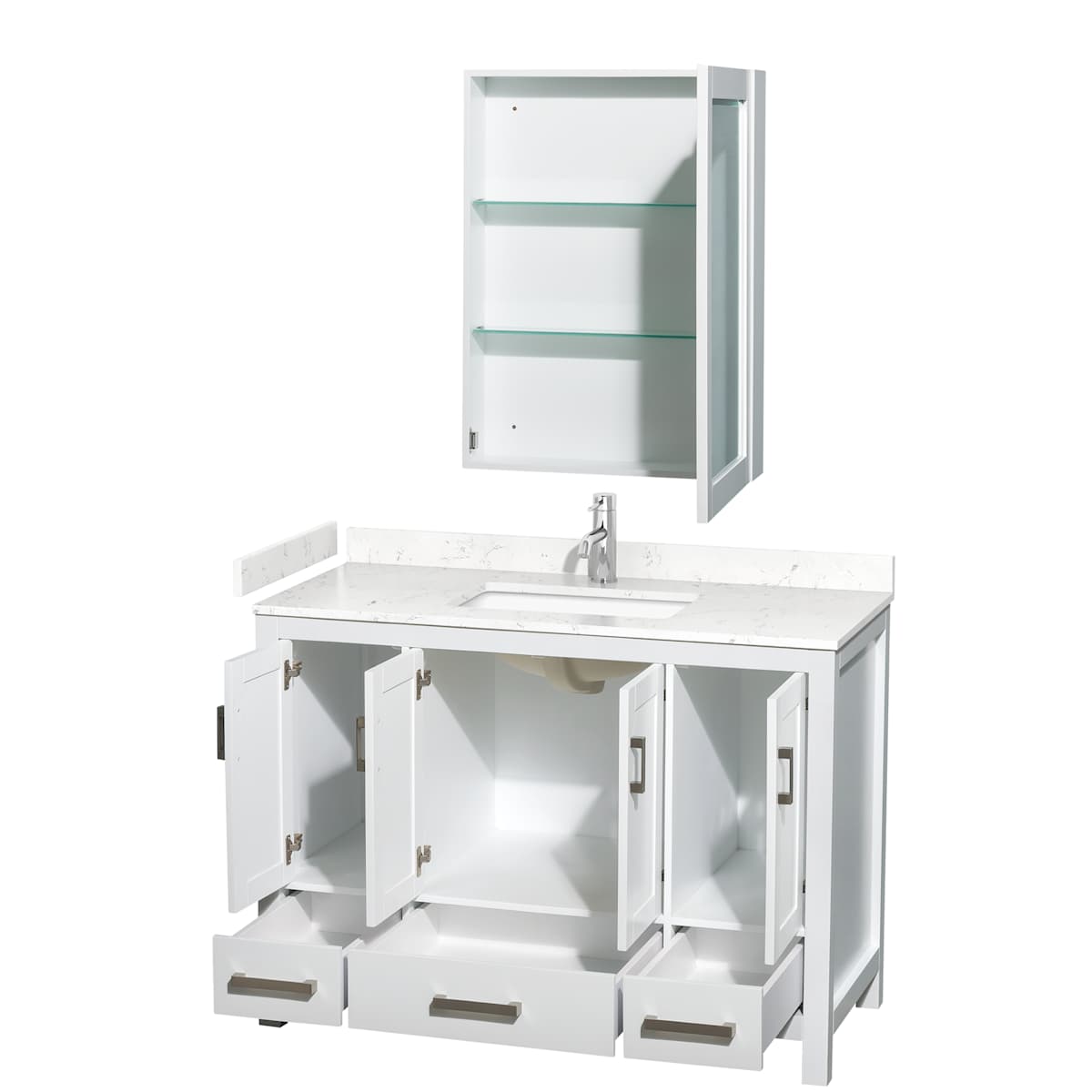 Sheffield 48" Free Standing Single Basin Vanity Set with Hardwood Cabinet, Cultured Marble Vanity Top, and Medicine Cabinet