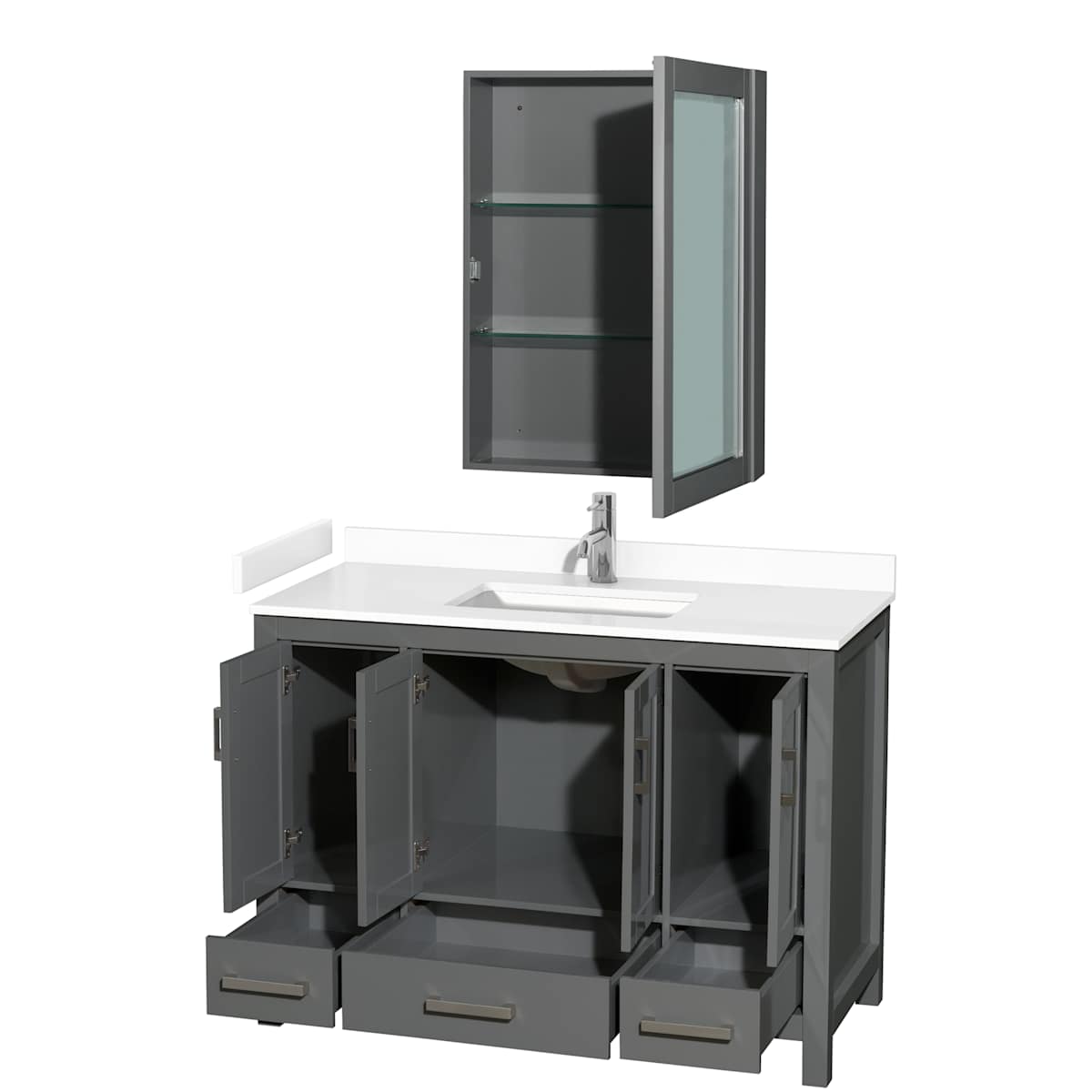 Sheffield 48" Free Standing Single Basin Vanity Set with Hardwood Cabinet, Cultured Marble Vanity Top, and Medicine Cabinet