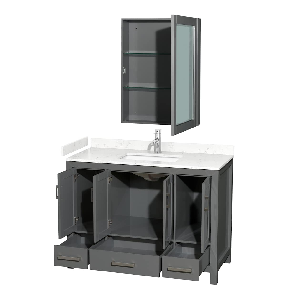 Sheffield 48" Free Standing Single Basin Vanity Set with Hardwood Cabinet, Cultured Marble Vanity Top, and Medicine Cabinet