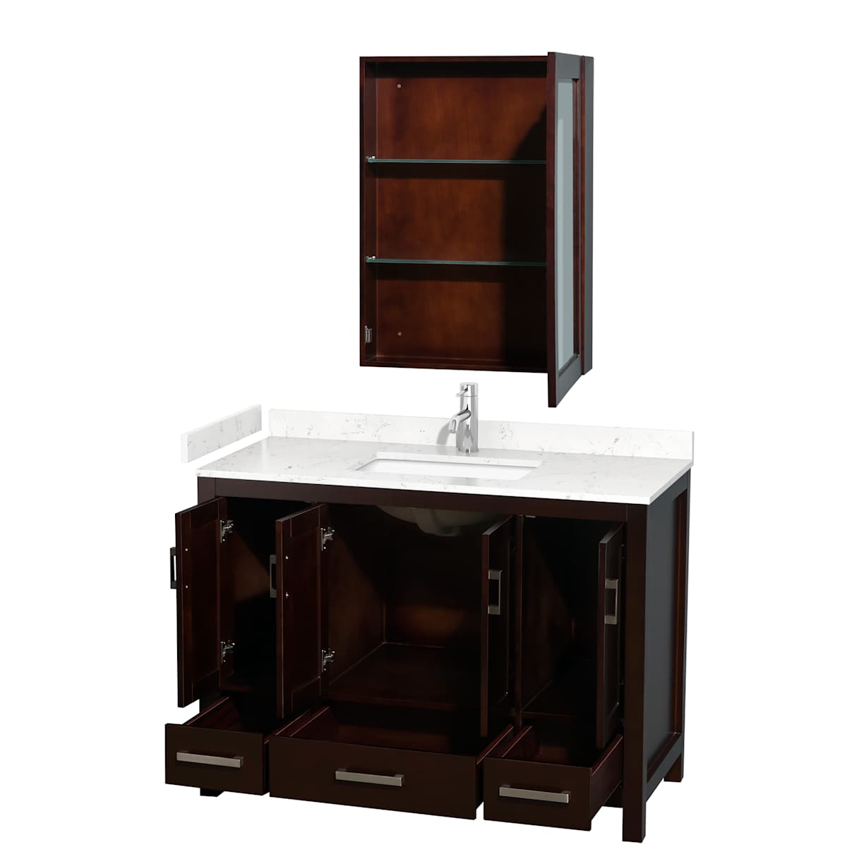 Sheffield 48" Free Standing Single Basin Vanity Set with Hardwood Cabinet, Cultured Marble Vanity Top, and Medicine Cabinet