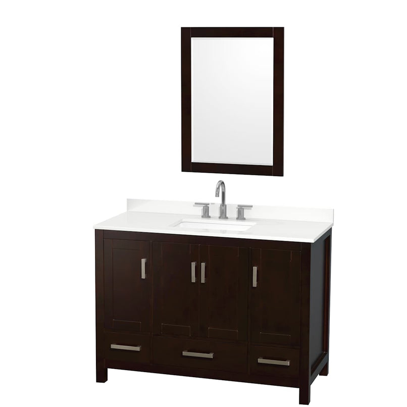 Sheffield 48" Free Standing Single Basin Vanity Set with Cabinet, Quartz Vanity Top, and Framed Mirror - image 1