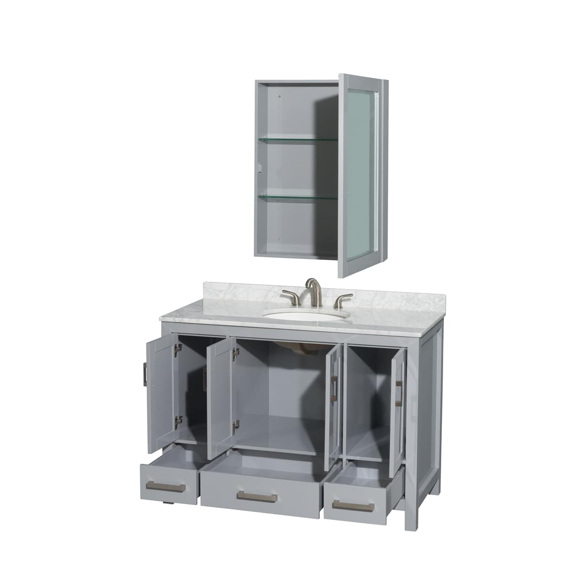 Sheffield 48" Freestanding Single Basin Vanity Set with Hardwood Cabinet, Marble Vanity Top, and Medicine Cabinet