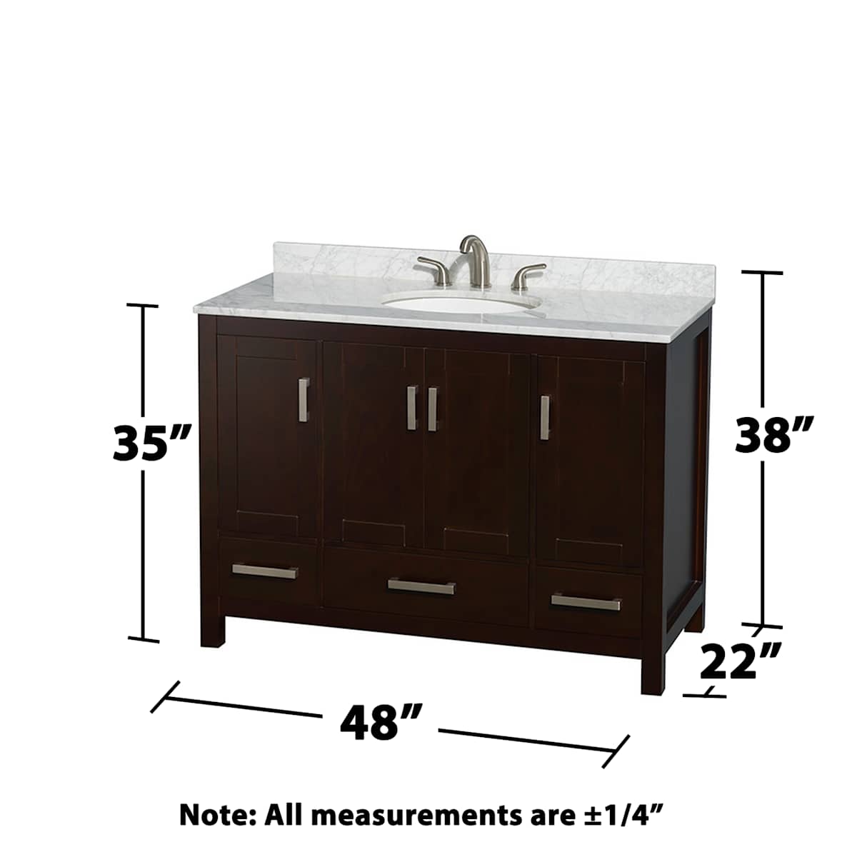 Sheffield 48" Free Standing Single Basin Vanity Set with Cabinet and Marble Vanity Top
