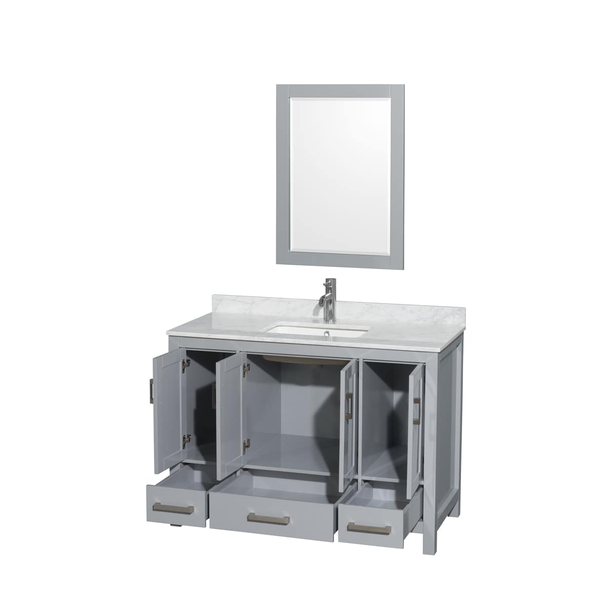 Sheffield 48" Free Standing Single Basin Vanity Set with Hardwood Cabinet, Marble Vanity Top, and Framed Mirror