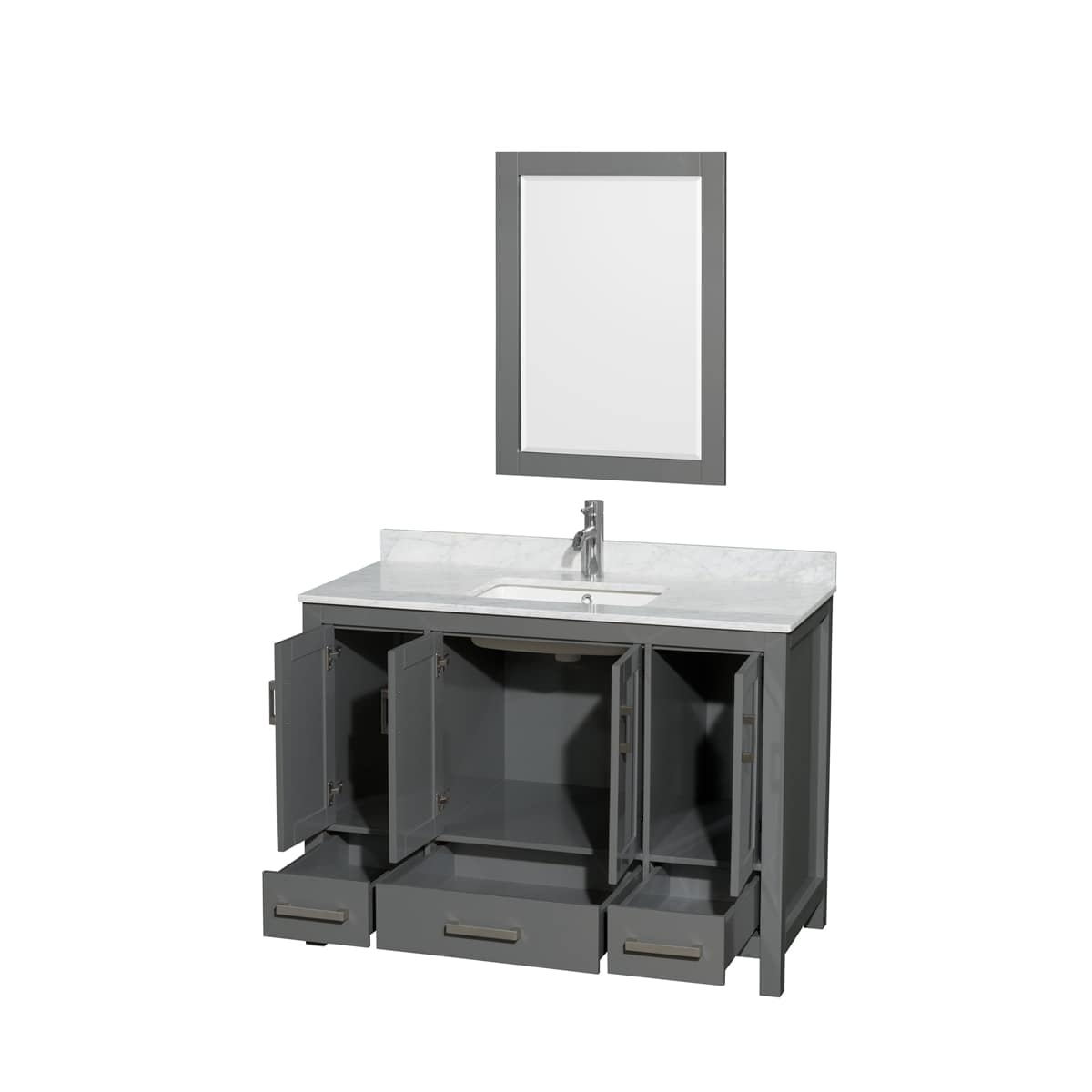 Sheffield 48" Free Standing Single Basin Vanity Set with Hardwood Cabinet, Marble Vanity Top, and Framed Mirror