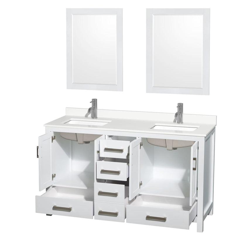 Sheffield 60" Free Standing Double Basin Vanity Set with Cabinet, Quartz Vanity Top, and Framed Mirror - image 11