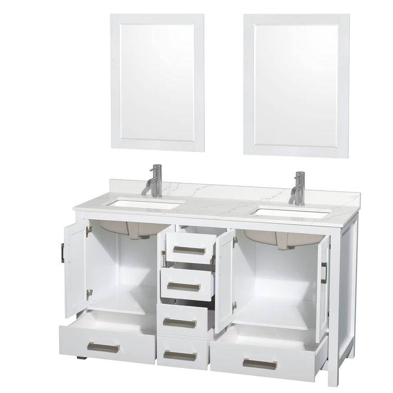 Sheffield 60" Free Standing Double Basin Vanity Set with Cabinet, Quartz Vanity Top, and Framed Mirror - image 12